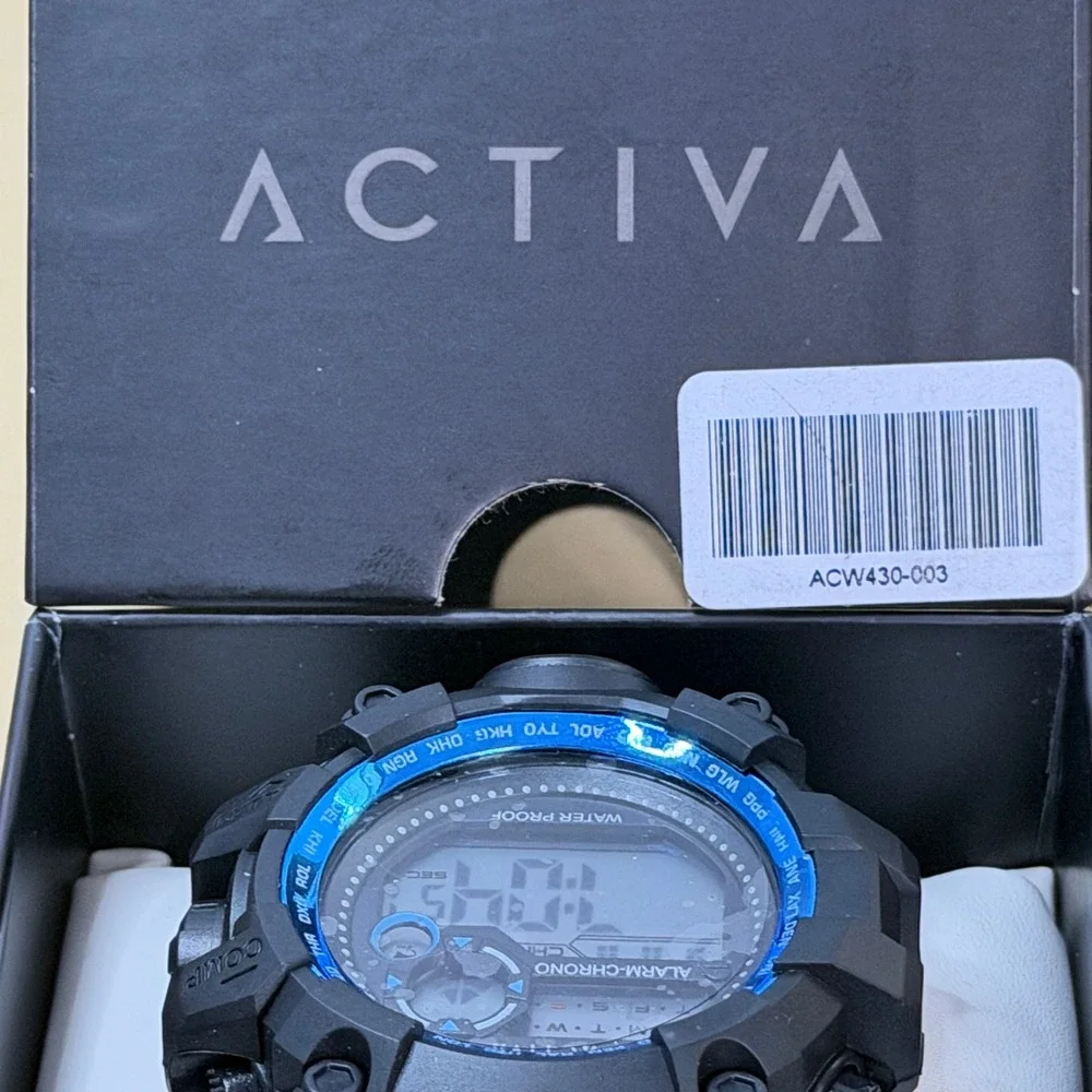 Activa Digital Watch Mens OS Black Blue ACW430-003 Sport Tactical NWT